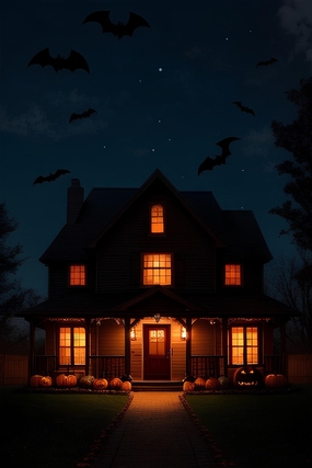 万圣节夜晚房屋夜景摄影图片